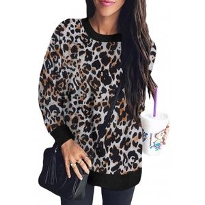 Leopard Print Long Sleeve Pullover Sweatshirt
